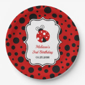 Red Black Ladybug Frame Polka Dots Kindergeburtsta Pappteller (Vorderseite)