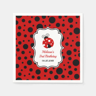 Red Black Ladybug Frame Polka Dots Kindergeburtsta Serviette