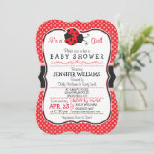 Red & Black Ladybug; Niedliche Babydusche Einladung (Stehend Vorderseite)