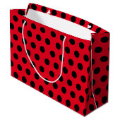 Red & Black Large Medium Polka Dot Party Große Geschenktüte (Rückseite Schrägansicht)