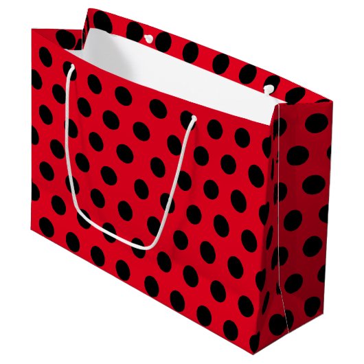 Red & Black Large Medium Polka Dot Party Große Geschenktüte (Vorderseite Schrägansicht)