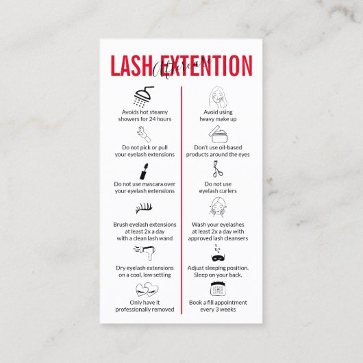 Red Black Lash Extension Aftercare Visitenkarte (Rückseite)