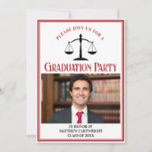 Red Black Law School Abschluss Foto Party Einladung (Vorderseite)