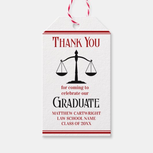 Red Black Law School Custom Graduation Party Geschenkanhänger (Vorderseite)