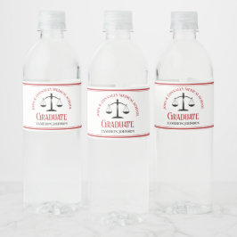 Red Black Law School Custom Graduation Party Wasserflaschenetikett