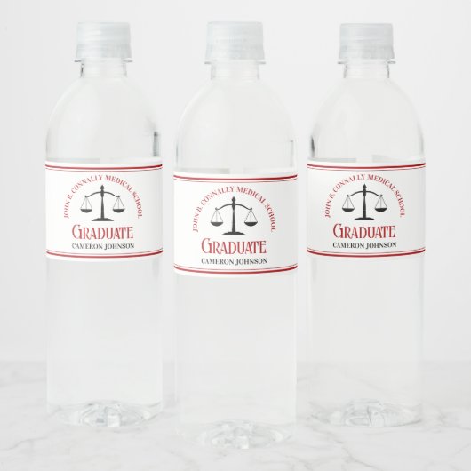 Red Black Law School Custom Graduation Party Wasserflaschenetikett (Flaschen)