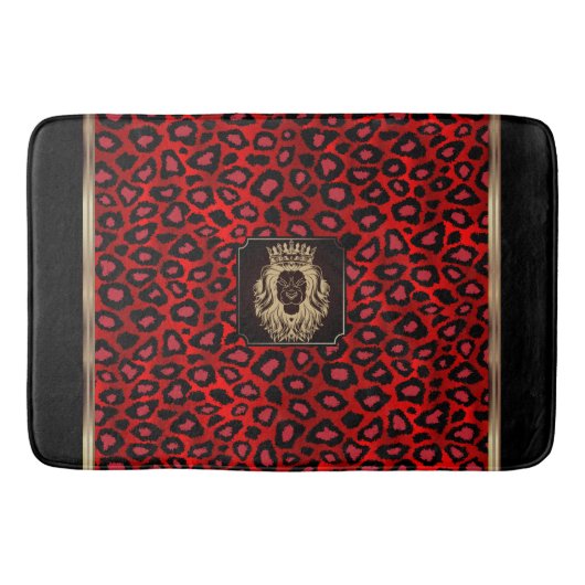 Red & Black Leopard Muster mit Löwenkopf Badematte (Vorderseite)