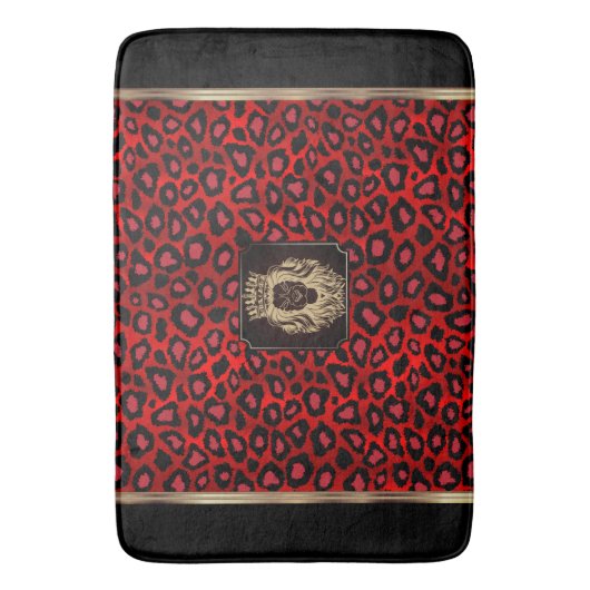 Red & Black Leopard Muster mit Löwenkopf Badematte (Vorderseite Vertikal)