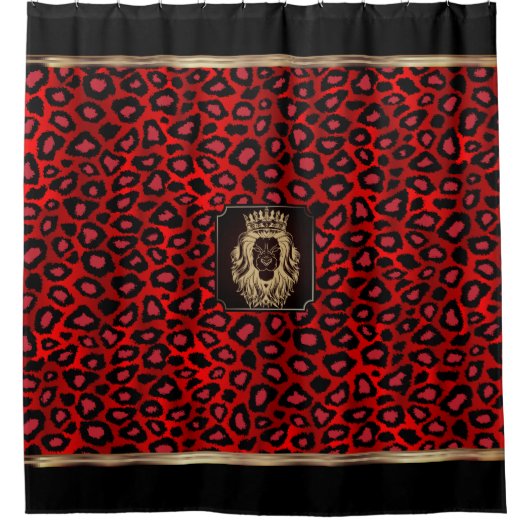 Red & Black Leopard Muster mit Löwenkopf Duschvorhang (Vorderseite)