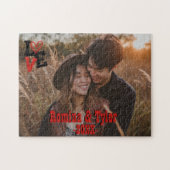 Red & Black LIEBE Design mit Foto, Namen und Datum Puzzle (Horizontal)