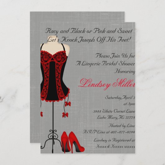 Red & Black Lingerie Brautparty Einladung (Vorne/Hinten)