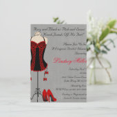 Red & Black Lingerie Brautparty Einladung (Stehend Vorderseite)