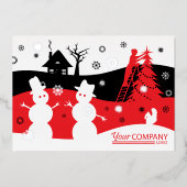 Red Black Logo Business Company Weihnachtsfeiertag Folieneinladung (Vorderseite)