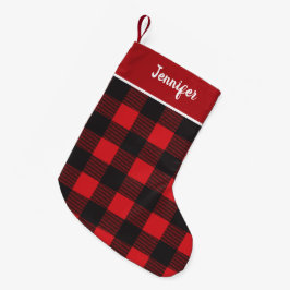 Red Black Lumberjack Pattern Individuelle Name Kleiner Weihnachtsstrumpf