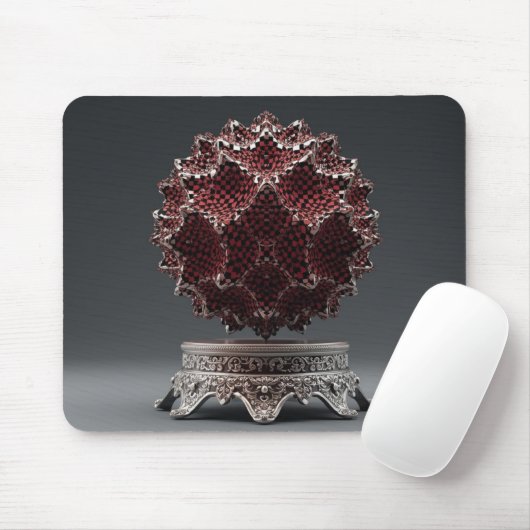 Red & Black Mandelbrot Sphere On Silver Pedestal Mousepad (Mit Mouse)