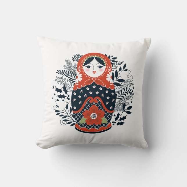 Red Black Matryoshka Nest Puppe Kissen (Vorderseite)
