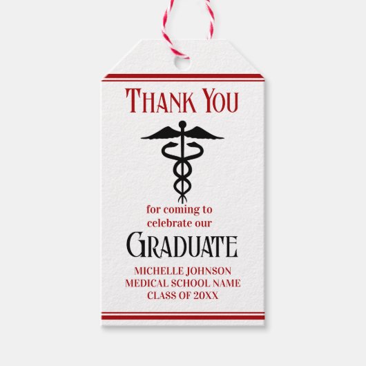 Red Black Medical School Custom Graduation Party Geschenkanhänger (Vorderseite)