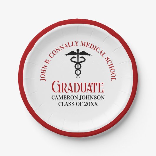 Red Black Medical School Custom Graduation Party Pappteller (Vorderseite)