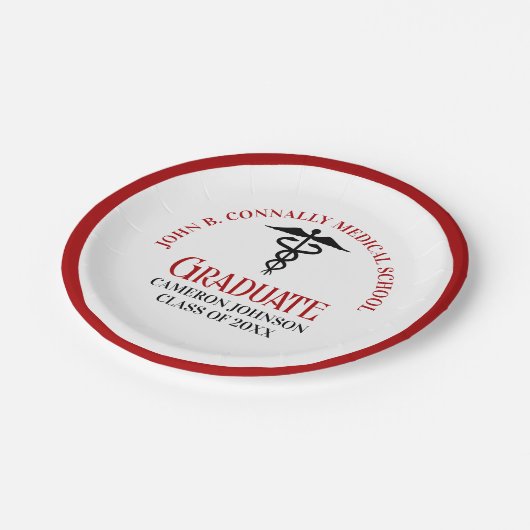 Red Black Medical School Custom Graduation Party Pappteller (Schrägansicht)