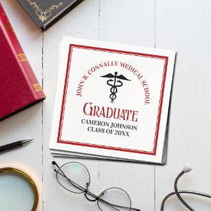 Red Black Medical School Custom Graduation Party Serviette