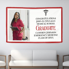 Red Black Medical School Foto Graduation Party Banner