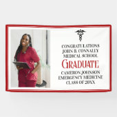 Red Black Medical School Foto Graduation Party Banner (Horizontal)