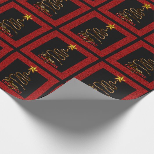 Red Black Merry Weihnachtsbaum Geschenkpapier (Ecke)