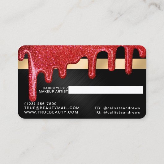 Red Black Metallic Dick Glitzer Tropfen Credit Visitenkarte (Rückseite)