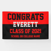 Red & Black Minimalistisch Graduation Party Banner (Horizontal)