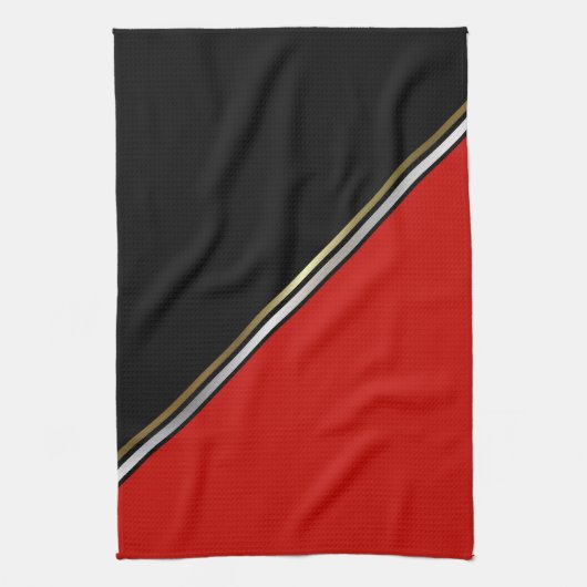 Red Black mit Gold Silver Strip Geschirrtuch (Vertikal)