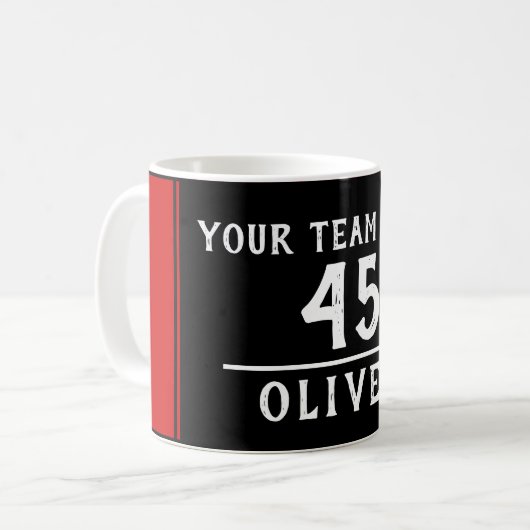 Red Black mit Team Name Number Kaffeetasse (Vorderseite Links)