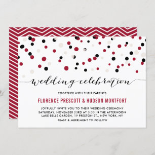 Red & Black Modern Confetti Dots Wedding Einladung