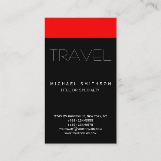 Red Black Modern Simple Travel Agent Business Card Visitenkarte (Vorderseite)