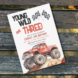 Red Black Monster Truck 3. Geburtstag Einladung