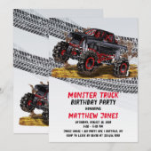 Red Black Monster Truck Birthday Party Einladung (Vorne/Hinten)