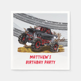 Red Black Monster Truck Birthday Party Einladung Serviette