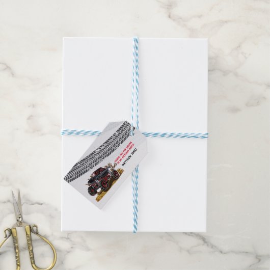 Red Black Monster Truck Birthday Party Geschenkanhänger (Mit Garn)