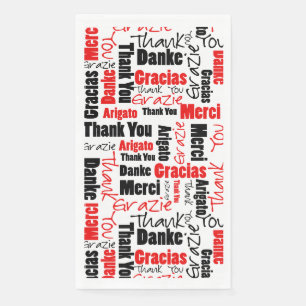 Red Black Multilingual Danke Typografie Collage Serviette