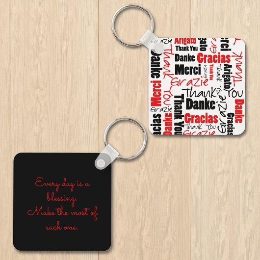 Red Black Multilingual "Danke" Typografie Schlüsselanhänger