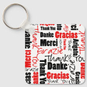 Red Black Multilingual "Danke" Typografie Schlüsselanhänger (Vorderseite)