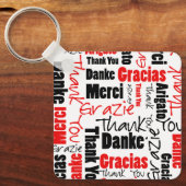 Red Black Multilingual "Danke" Typografie Schlüsselanhänger (Vorderseite)