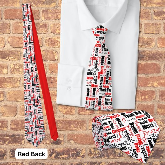 Red Black Multilingual Grateful Typografy Collage Krawatte