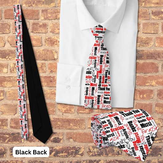 Red Black Multilingual Grateful Typografy Collage Krawatte