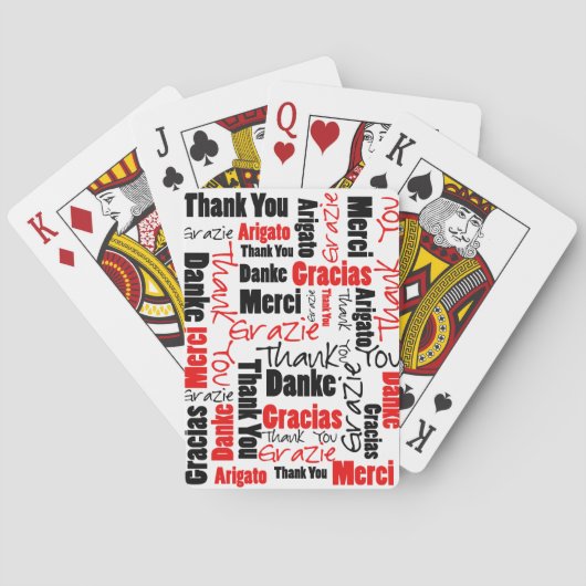 Red Black Multilingual Typografy Vielen Dank Spielkarten (Rückseite)