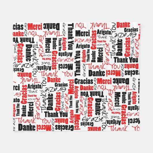 Red Black Multilingual Vielen Dank Typografie Fleecedecke (Vorderseite (Horizontal))