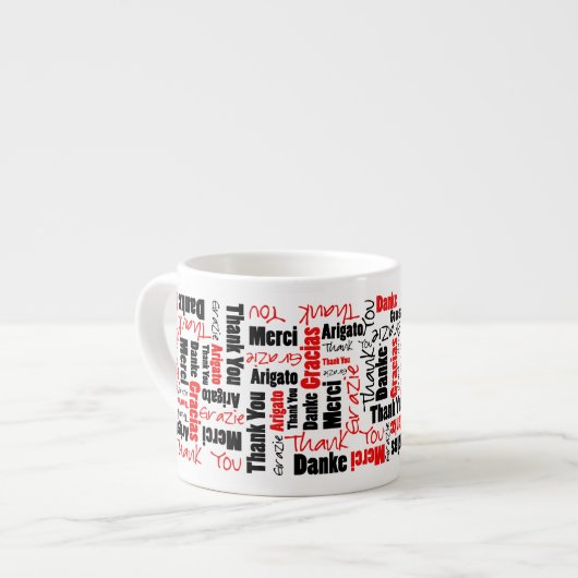 Red Black Multilingual Vielen Dank Word Cloud Espressotasse (Vorderseite Links)
