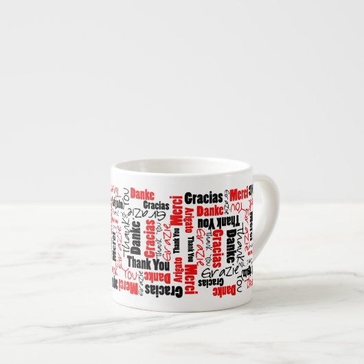 Red Black Multilingual Vielen Dank Word Cloud Espressotasse (Vorderseite Rechts)