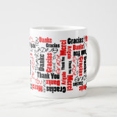 Red Black Multilingual Vielen Dank Word Cloud Jumbo-Tasse (Vorderseite Rechts)