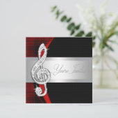 Red Black Music Treble Clef Einladungen (Stehend Vorderseite)