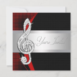 Red Black Music Treble Clef Einladungen